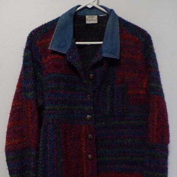 Koret City Blues Petites Blues & Reds 6 Button Jean Collar Cell Pocket Jacket - Picture 1 of 6